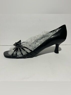 Bijou Sz 10 Black Bow Peep-Toe Pumps Leather Shoes Women’s Shoes